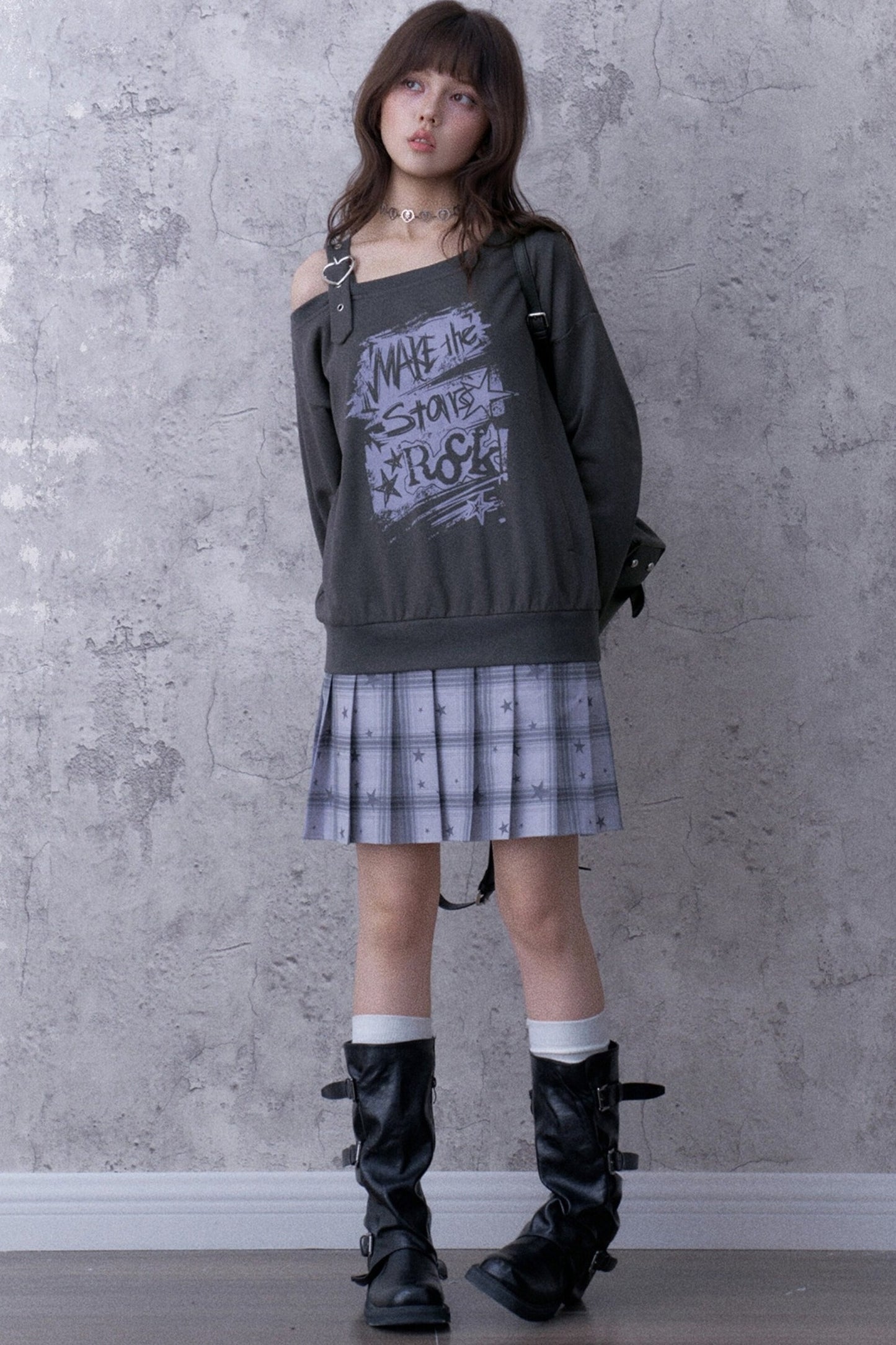 One-Shoulder Graffiti Sweatshirt Dress