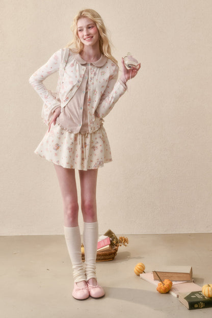 Bunny Print Hoodie Skirt Set-Up