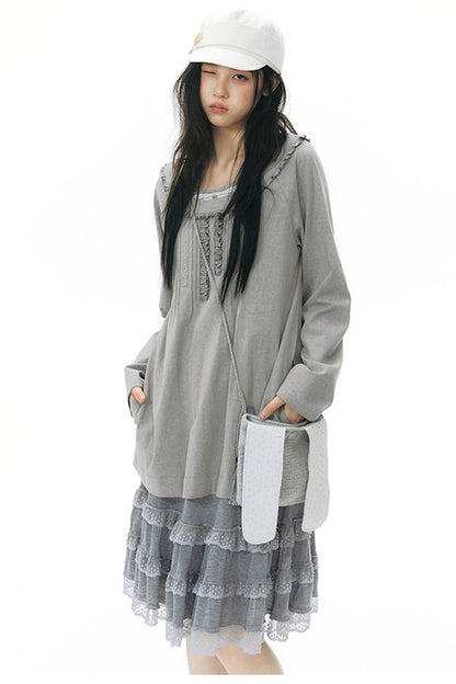 Front Chest Tuck Webbing Raglan Knit T-Shirt