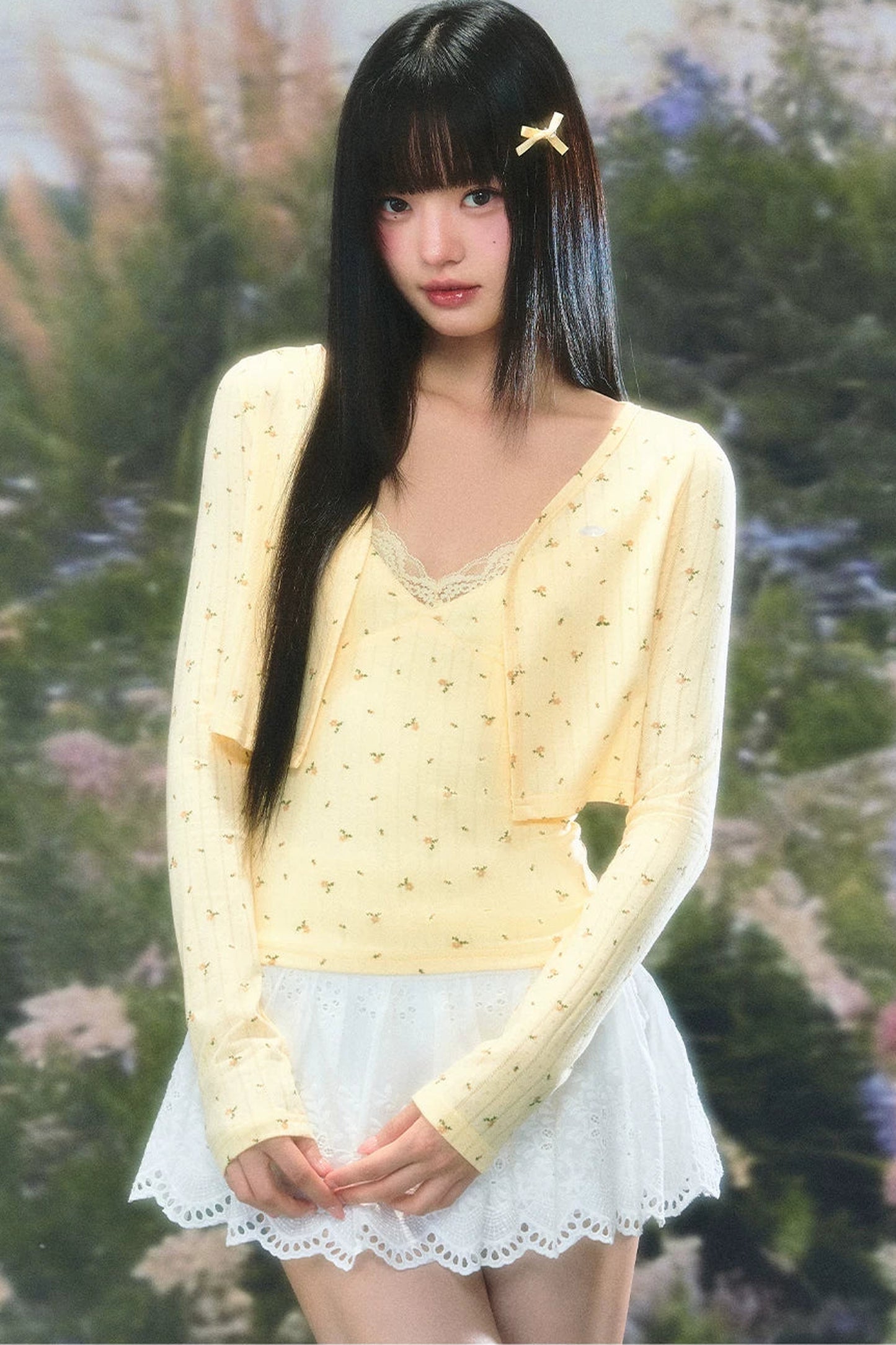 Korean Floral Camisole Cardigan Set-Up