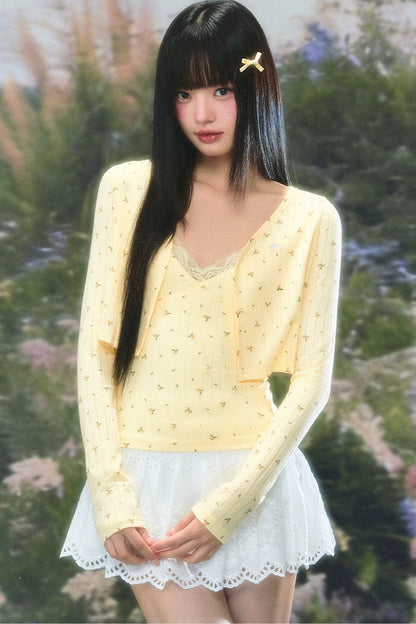Korean Floral Camisole Cardigan Set-Up