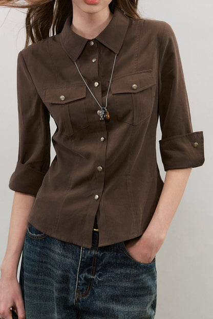 Three-Quarter Sleeve Pocket Work Shirt