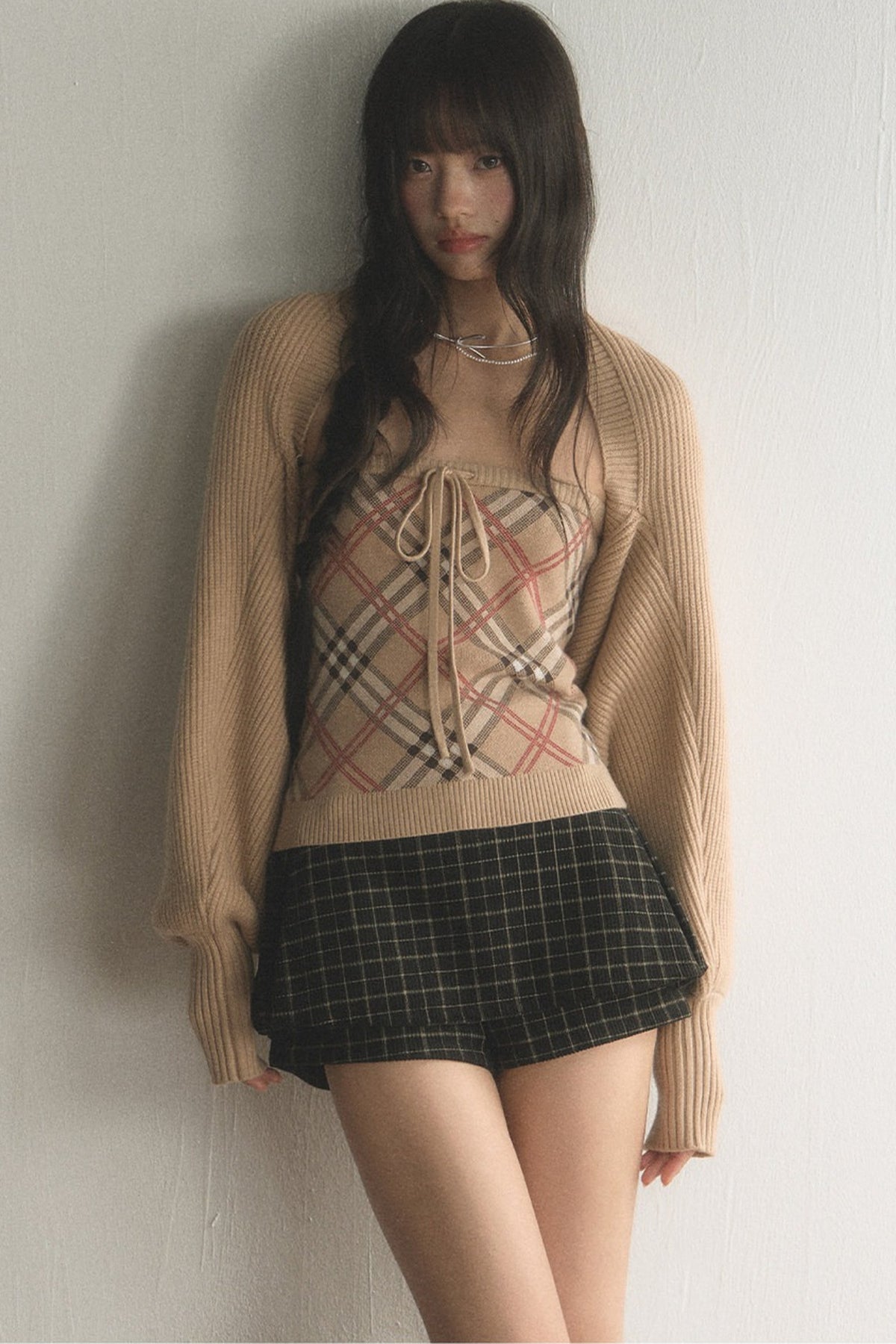 Retro Knitted Tube Top Short Cover-up and Pants Set-Up