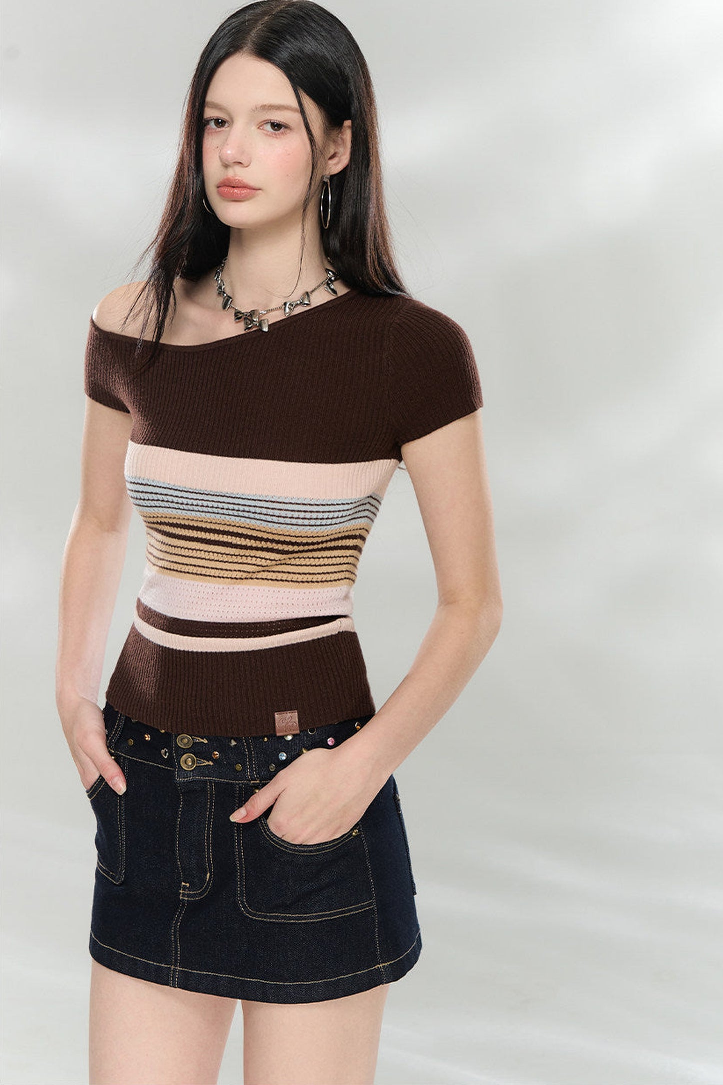 Asymmetrical Striped Knit Top