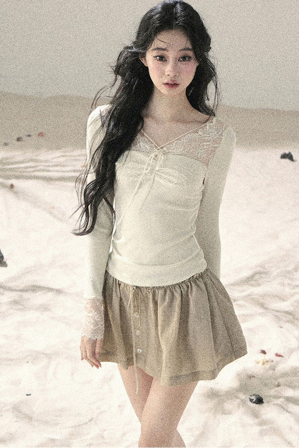 Long Sleeve Lace V-Neck Top
