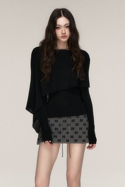 Grey Knit Cardigan and Skirt Set-Up