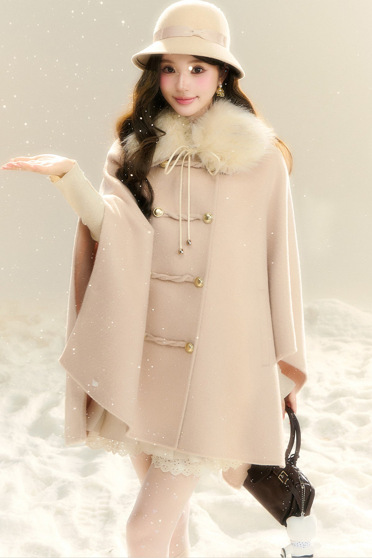 100% Wool Fox Fur Napoleon Cape