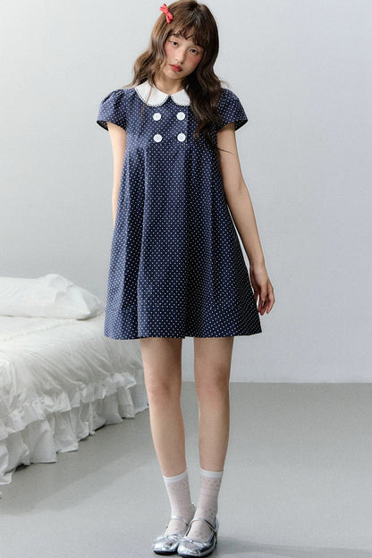 Navy Retro Polka Dot Dress