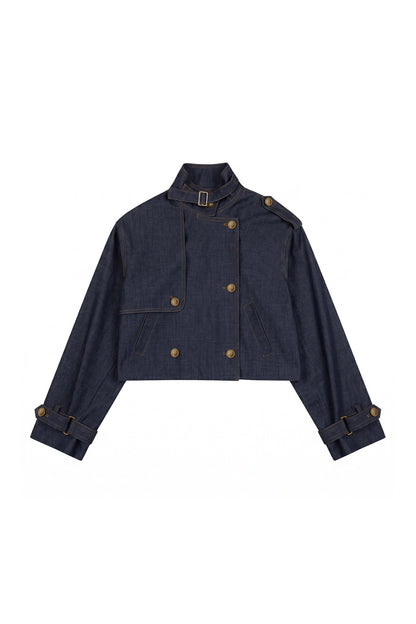 Imitation Denim Short Jacket and Cake Skirt Set
