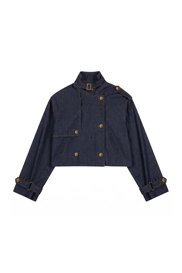 Imitation Denim Short Jacket and Cake Skirt Set