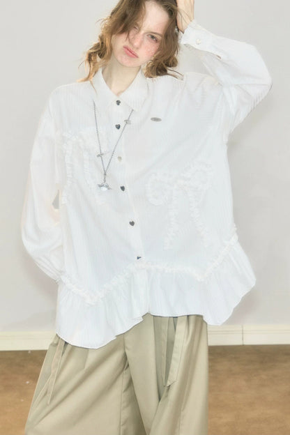 Lace Hem Bow Blouse