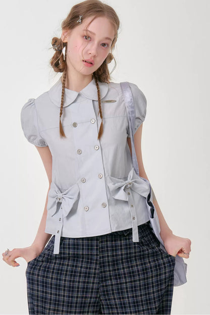Misty Bow Puff Sleeve Blouse