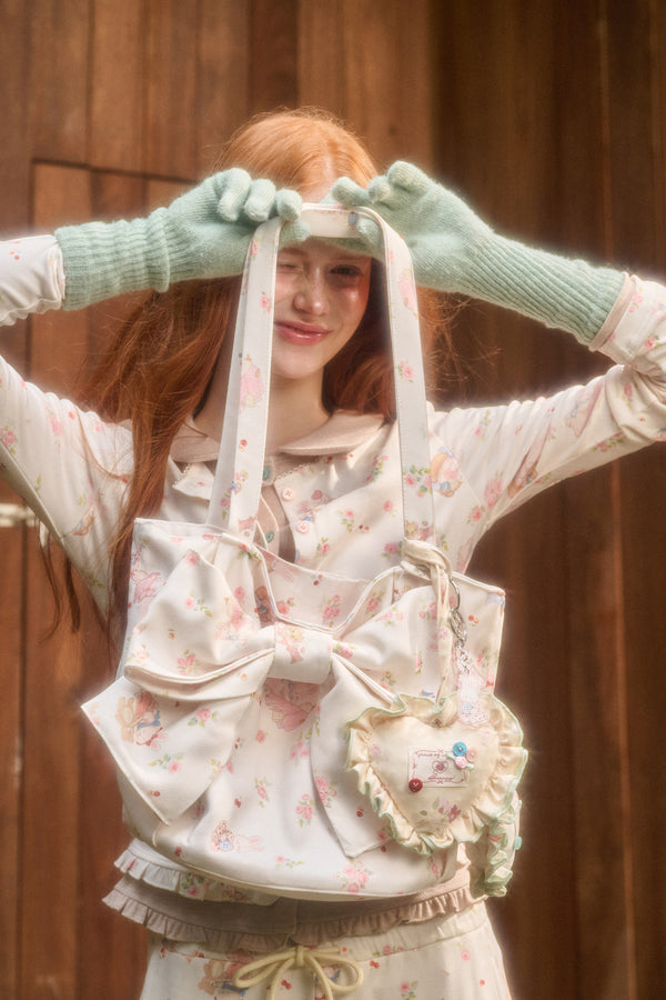 Handmade Bunny Print Bow Tote Bag