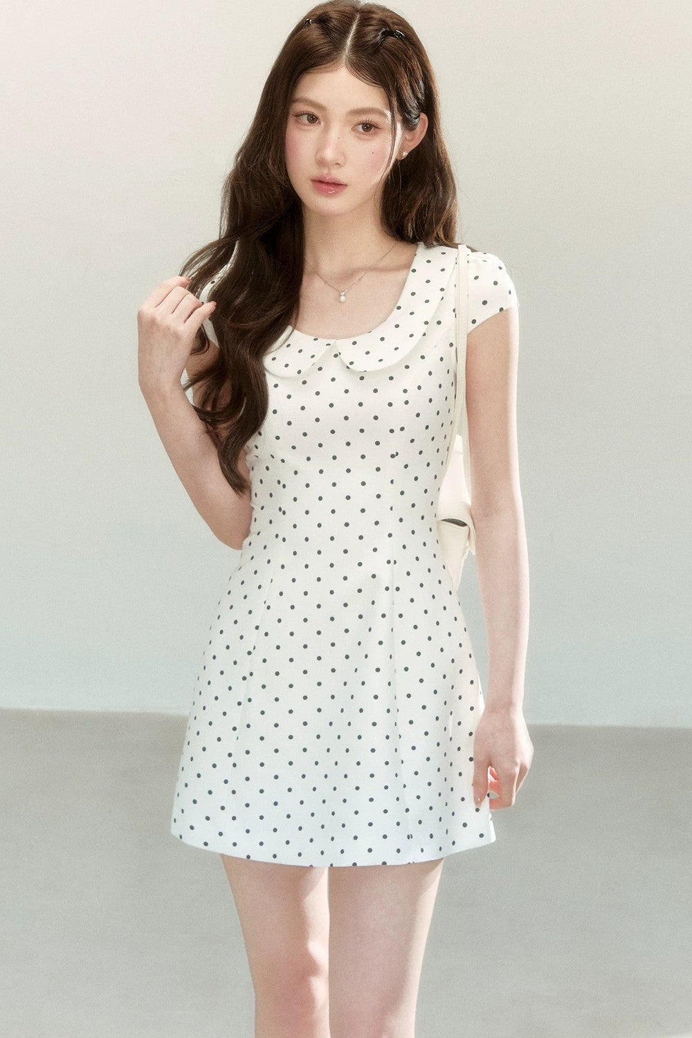 인형 칼라 폴카 도트 A라인 드레스