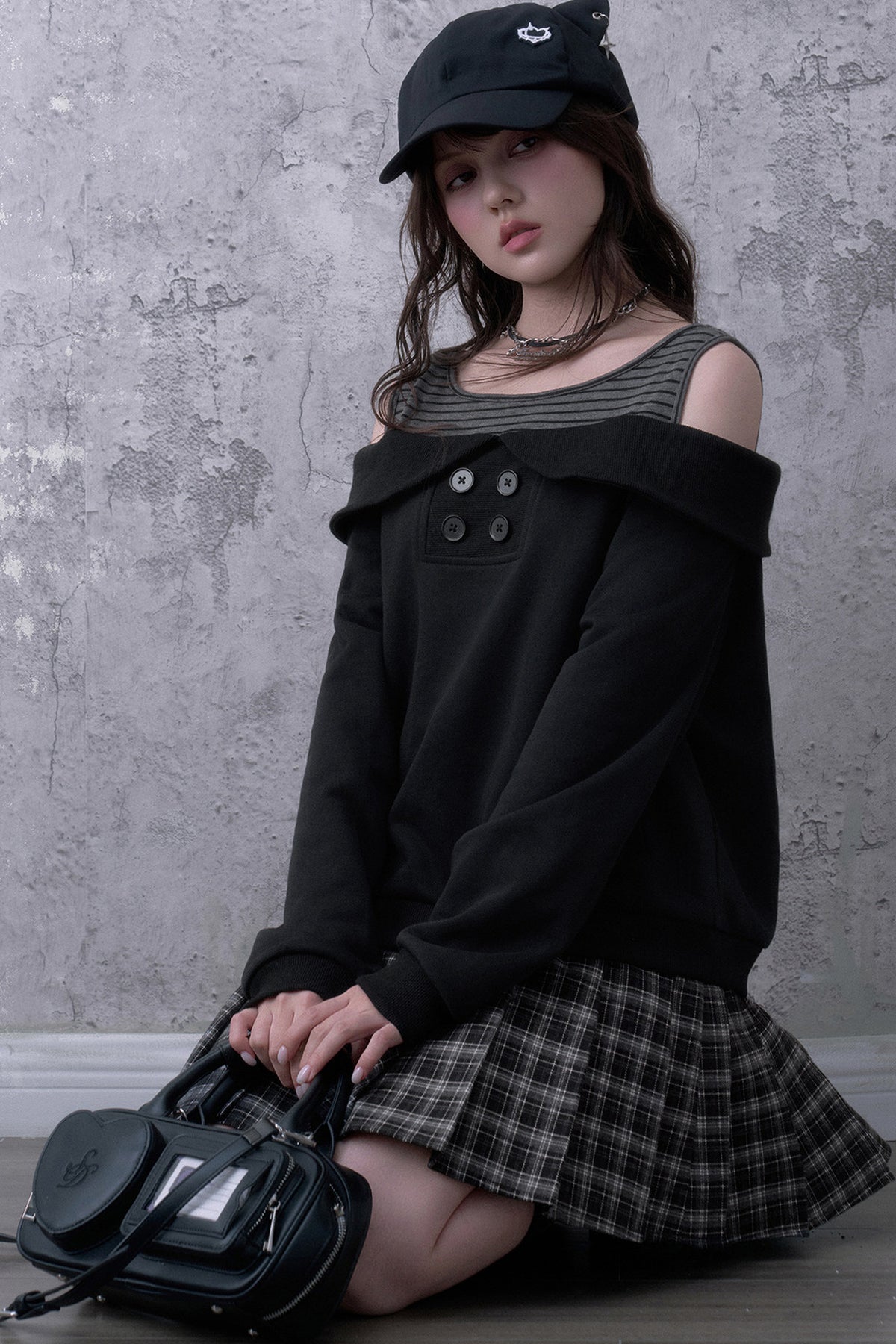 Layered-Look Pleated Sweatshirt Dress