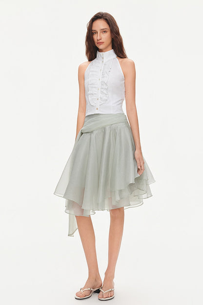 Asymmetrical Tie Waist Sheer Midi Skirt