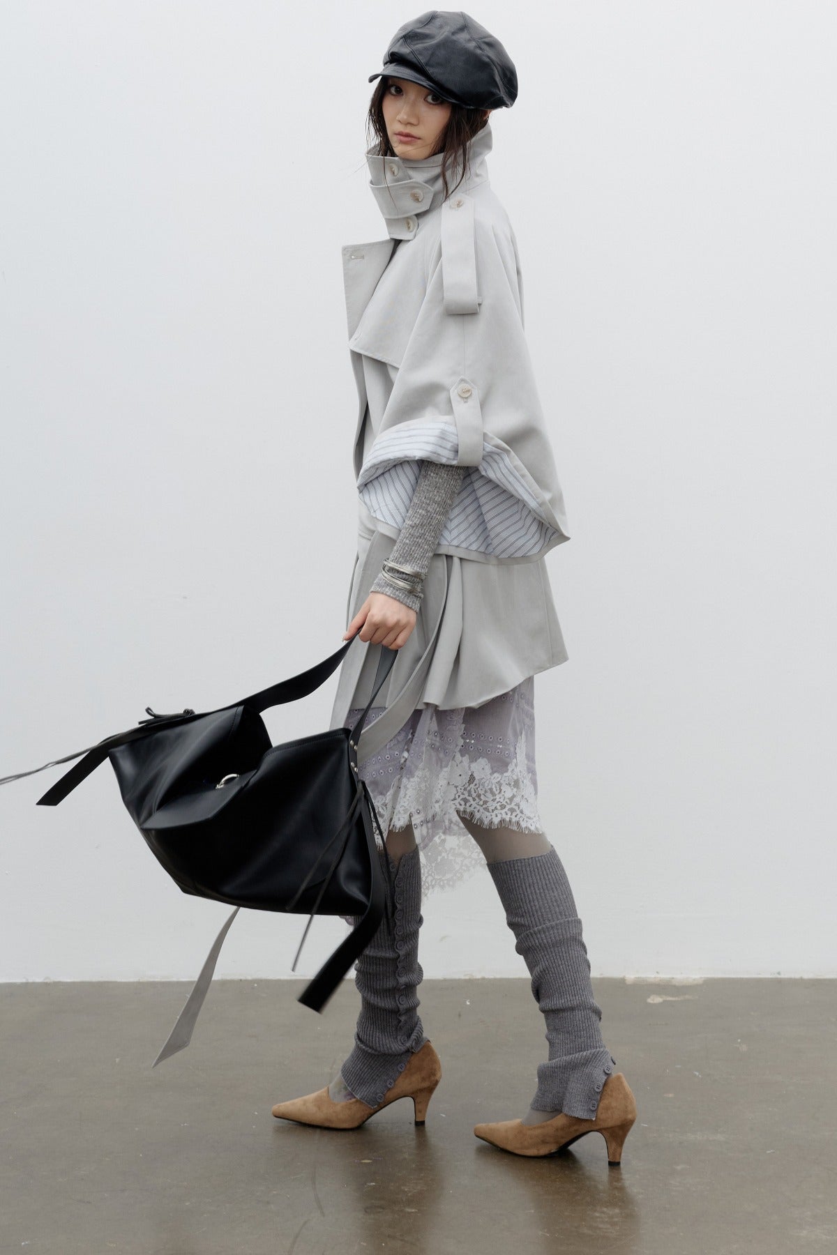 Silhouette Cape-Style Wide-Sleeve Trench Coat