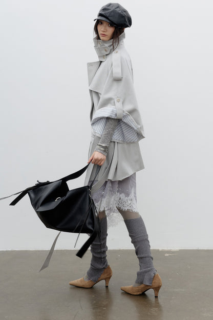 Silhouette Cape-Style Wide-Sleeve Trench Coat
