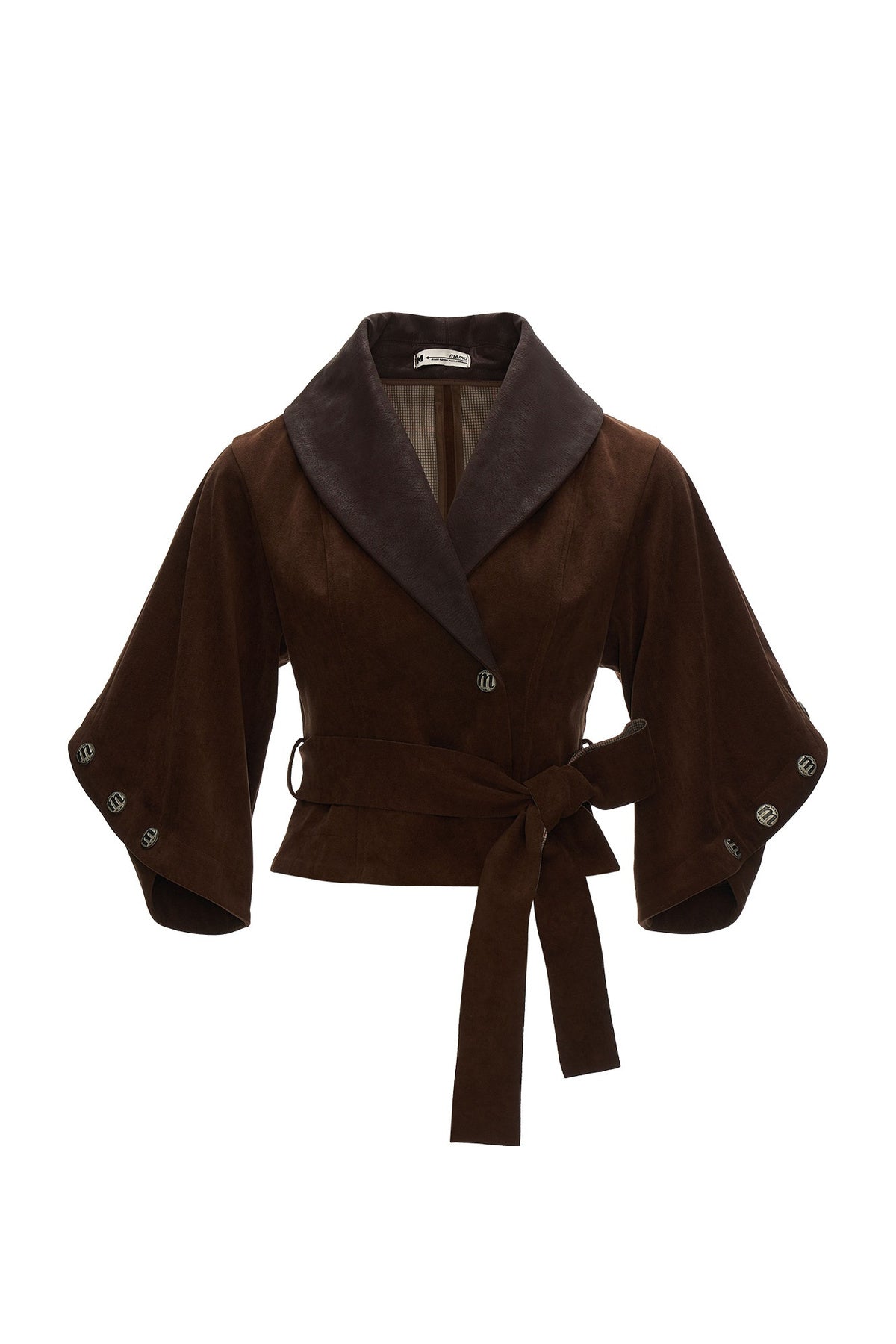 Plaid Suede-Like Leather Patchwork Cinched Waist Jacket