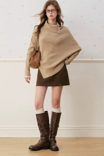 Batwing Sleeve Folded Neck Sweater