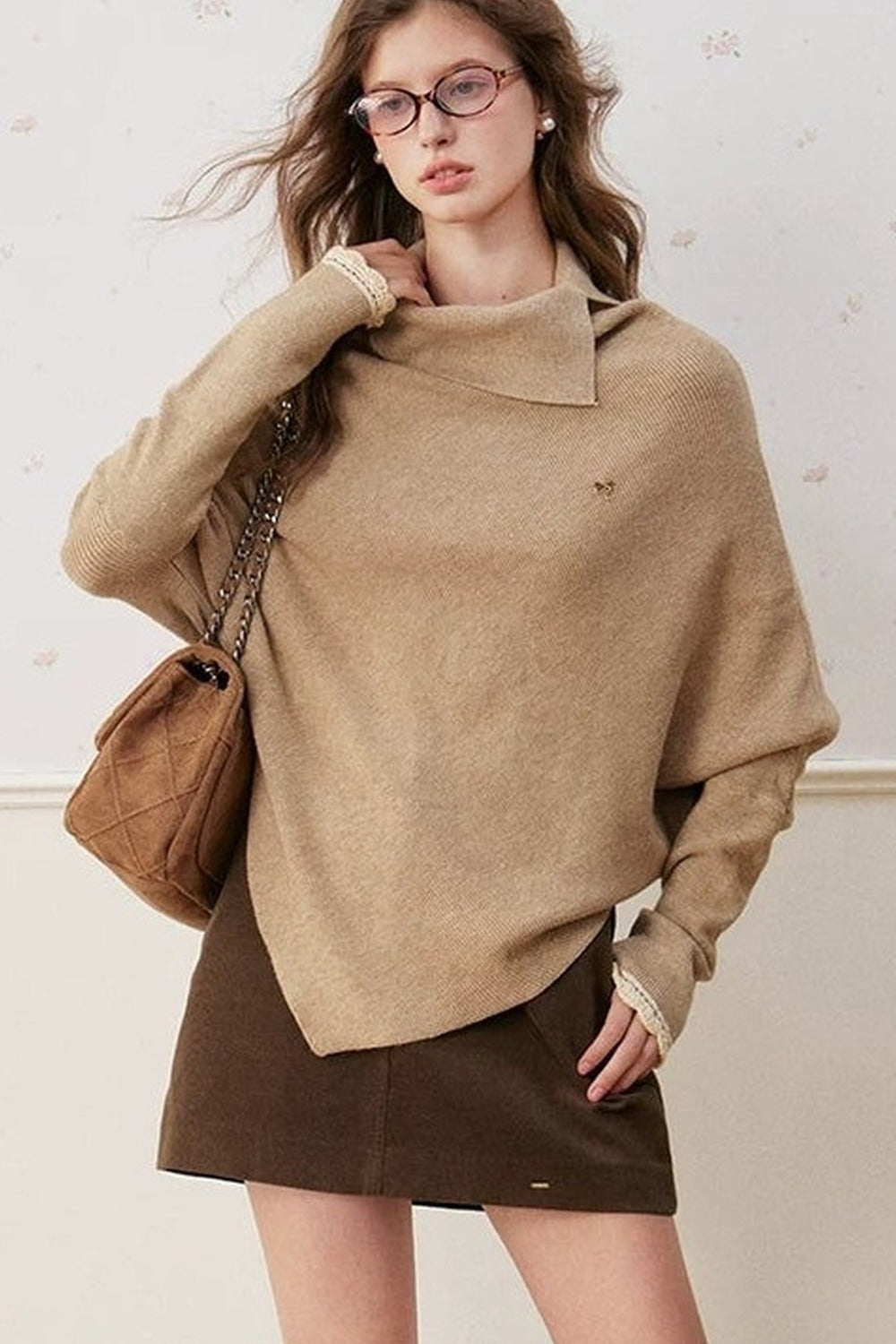 Batwing Sleeve Folded Neck Sweater