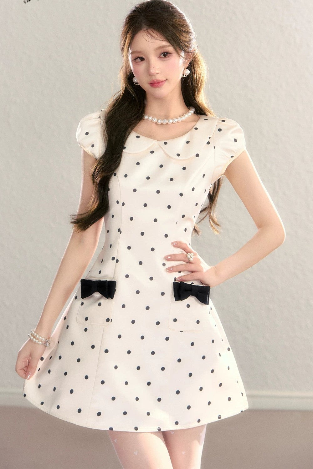 Elegant French Polka Dot A-Line Dress
