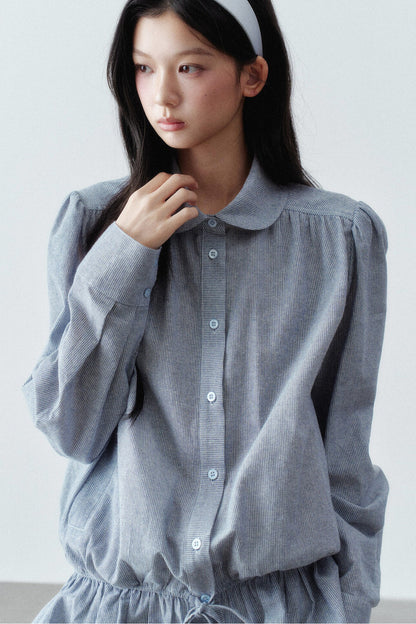 Low-Waist Ruffle Linen Shirt