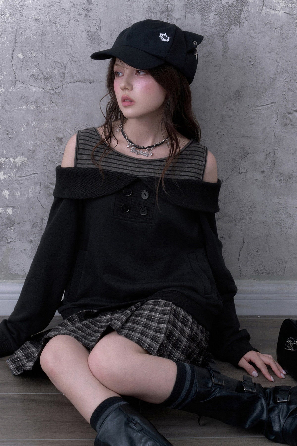 Layered-Look Pleated Sweatshirt Dress