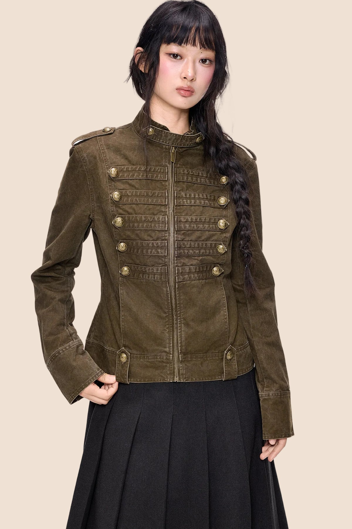 Double-Breasted Stand-Up Collar Short Denim Jacket