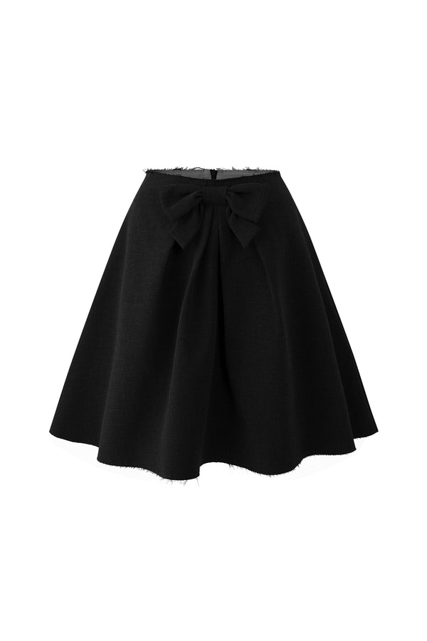 Mid-Waist Bow A-Line Frayed Skirt