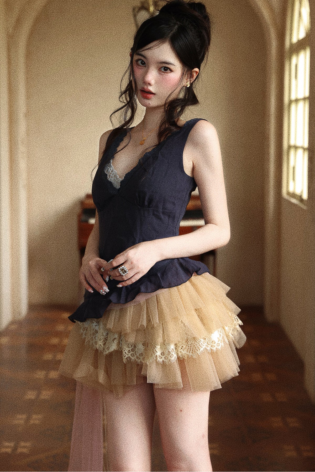 Multi-Layered Irregular Tulle Lace Skirt