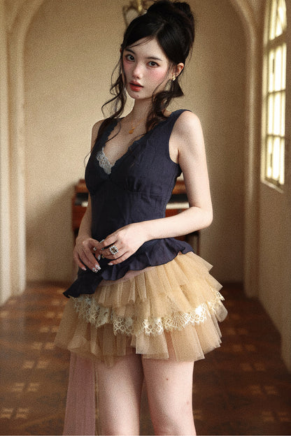 Multi-Layered Irregular Tulle Lace Skirt