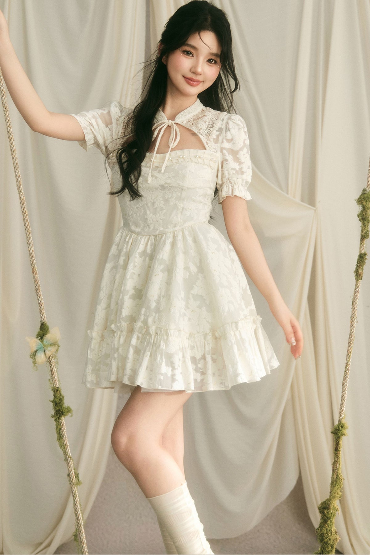 Chinese Style Princess Puff Sleeve Dress