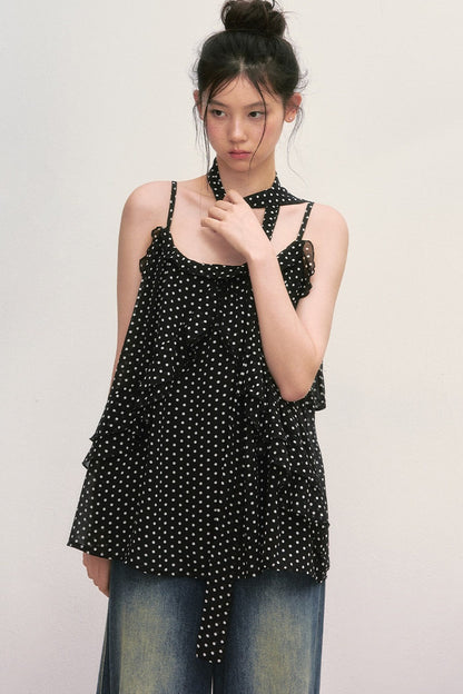 Polka Dot Ruffled Chiffon Camisole