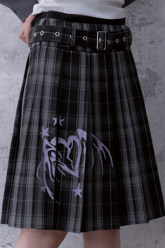 Gray Plaid Pleated Skirt