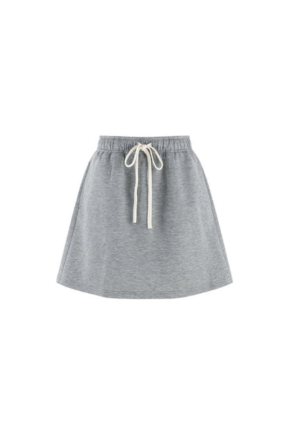Gray Doll Collar Short-Sleeve Top and Skirt Set-Up