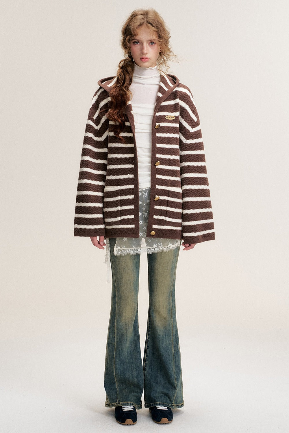Hooded Striped Knit Cardigan