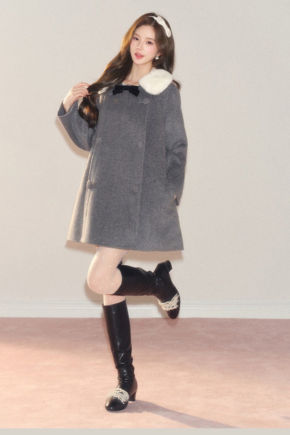 Manteau en laine avec nœud en velours