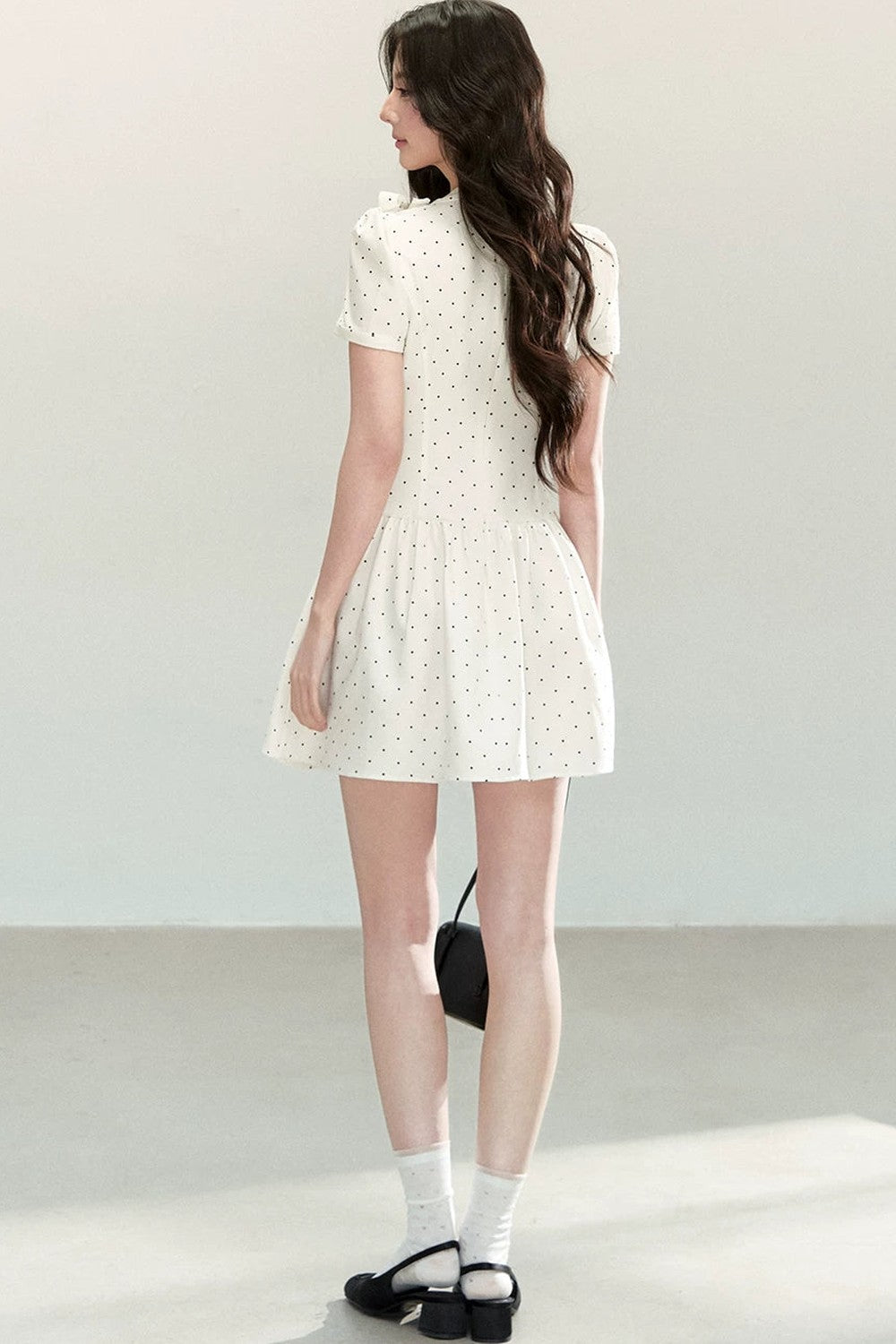 White Polka Dot Pleated Dress