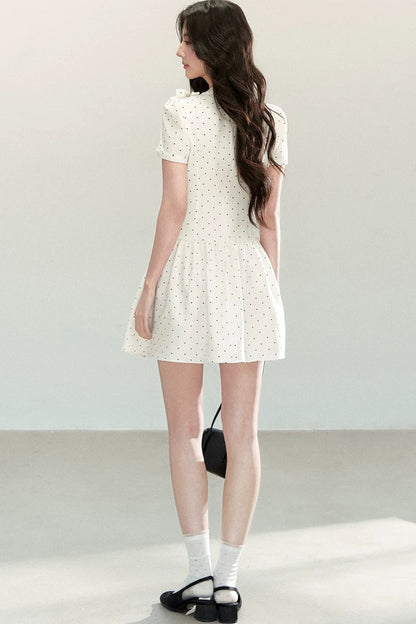 White Polka Dot Pleated Dress