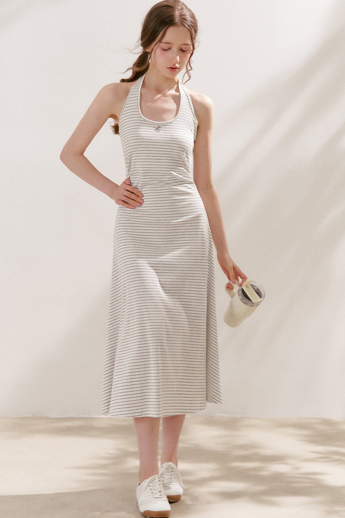 Vestido maxi de cuello halter a rayas