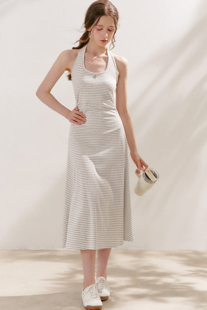 Vestido maxi de cuello halter a rayas