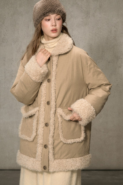 Long Plush Collar Down Jacket