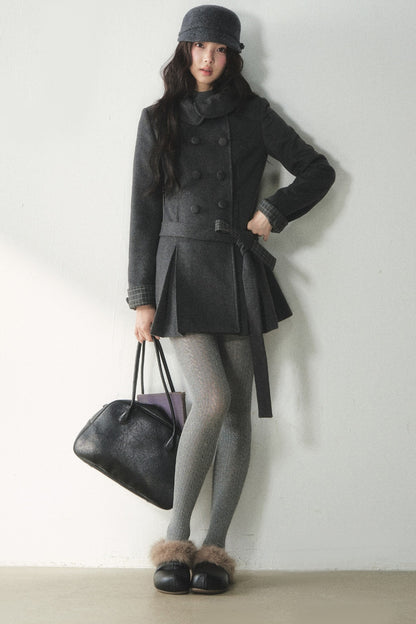 Plaid Collar Double-Breasted Wool Coat