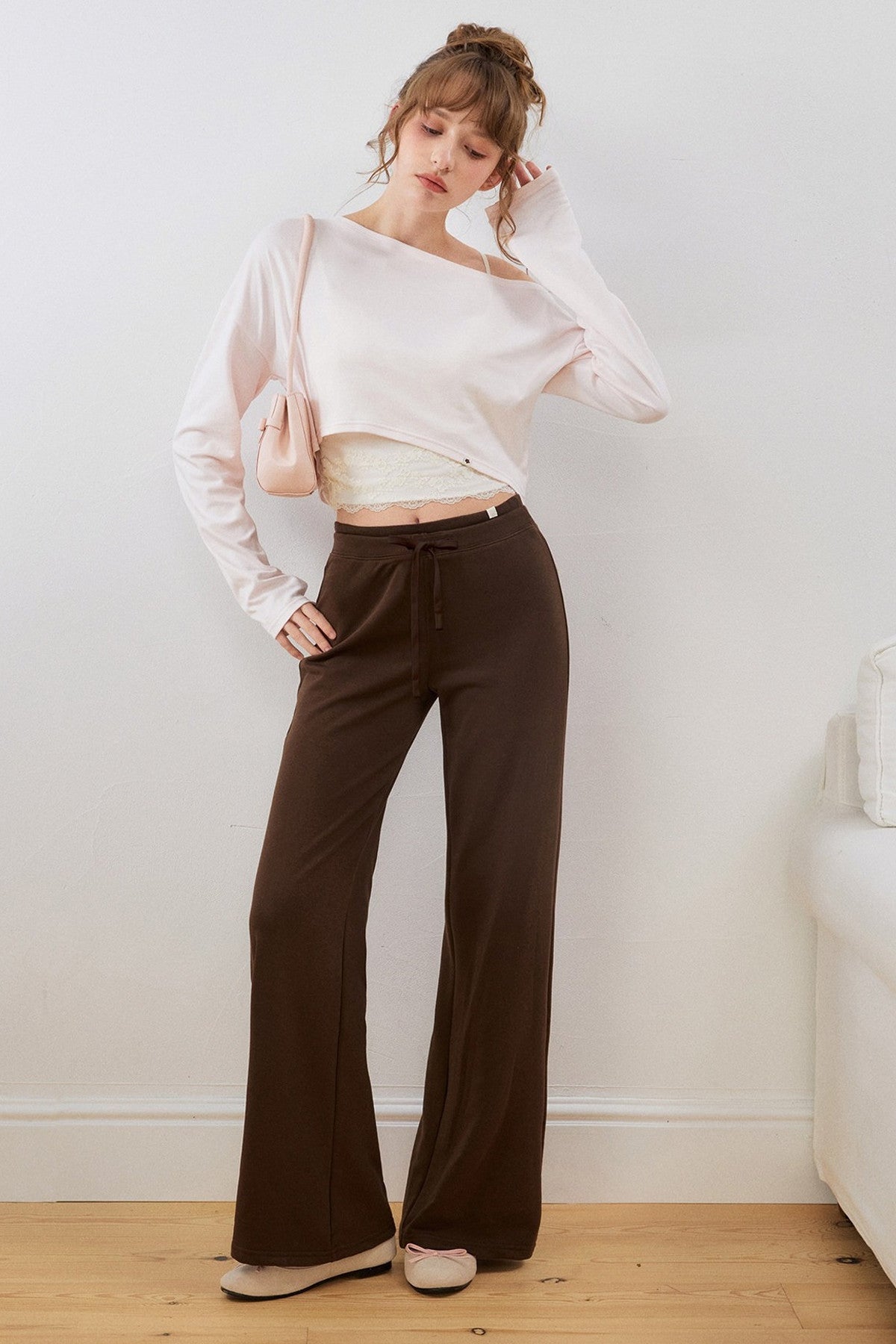 Asymmetrical Cropped Sweatshirt and Waistband Sweatpants Set-Up