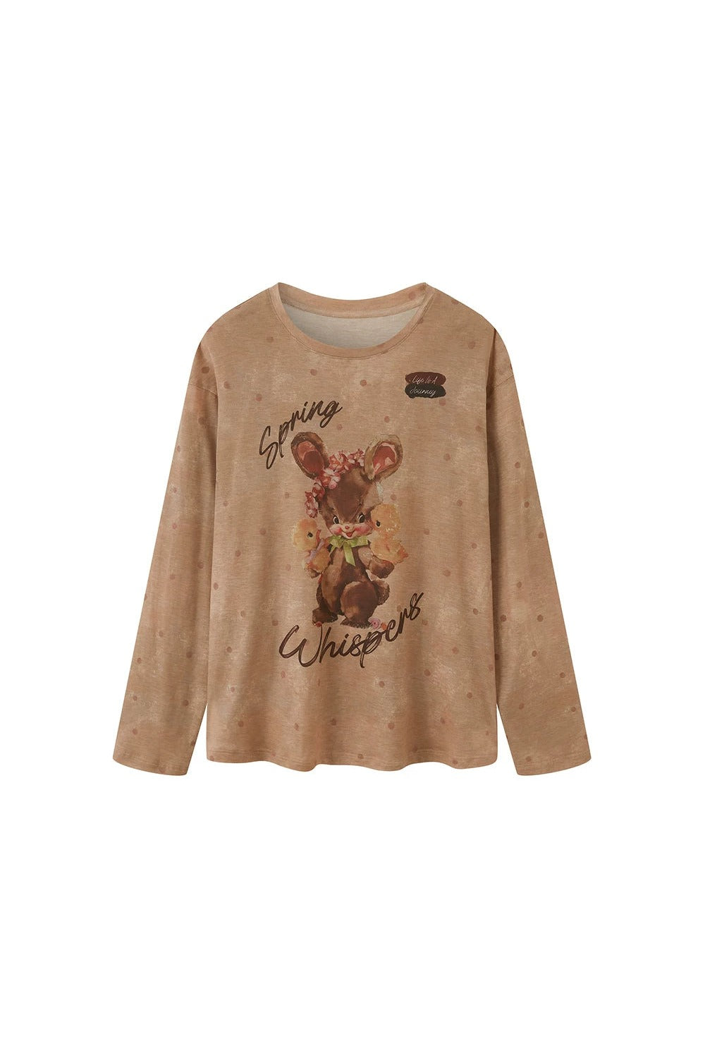 Camiseta de manga larga retro con conejito y lunares