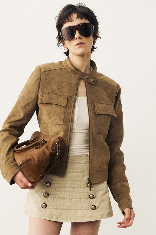 Stereo-Cut Suede Stand Collar Jacket