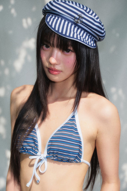Striped Tie-Side Triangle Bikini Set