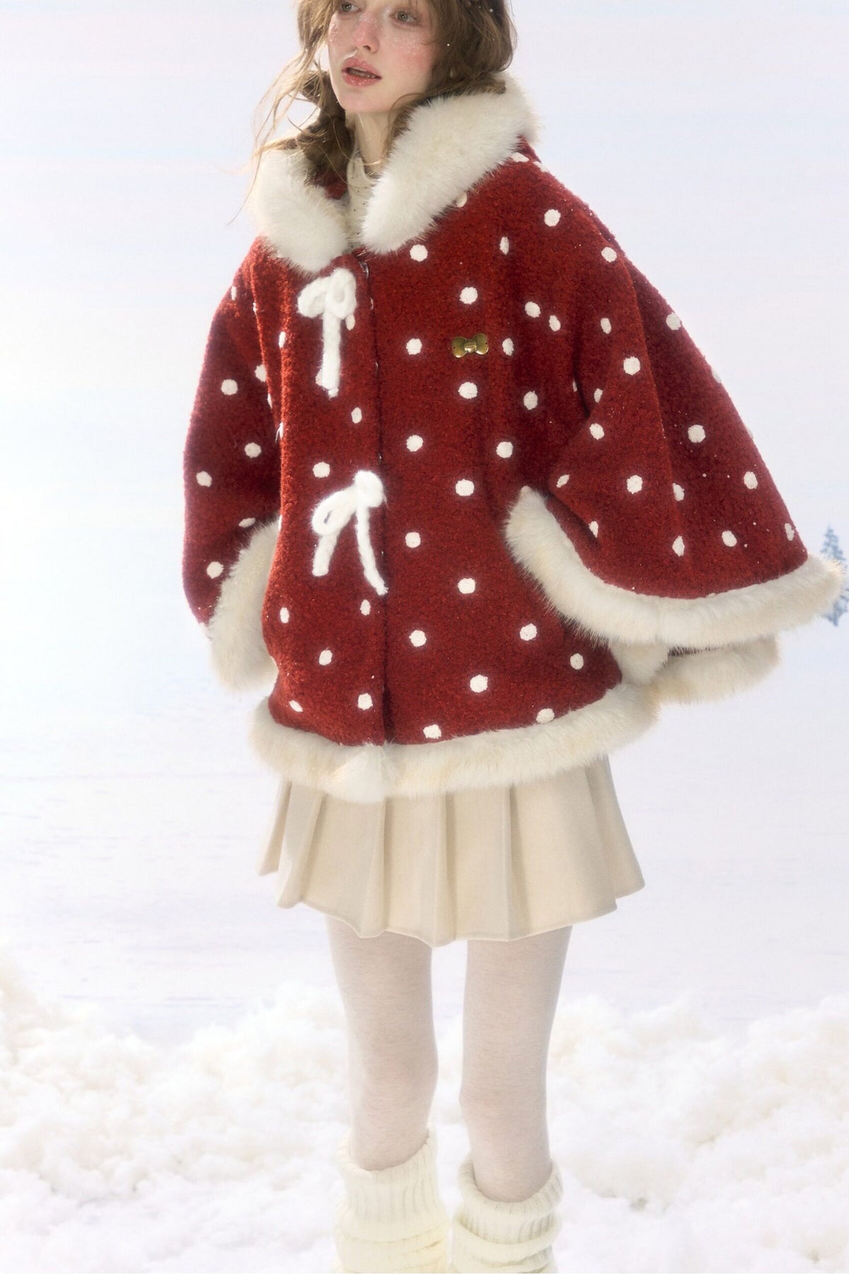 Red Polka Dot Plush Hooded Cloak