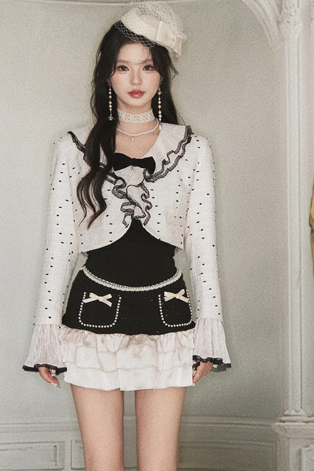 Polka Dot Ruffle Jacket and Skirt Set-Up